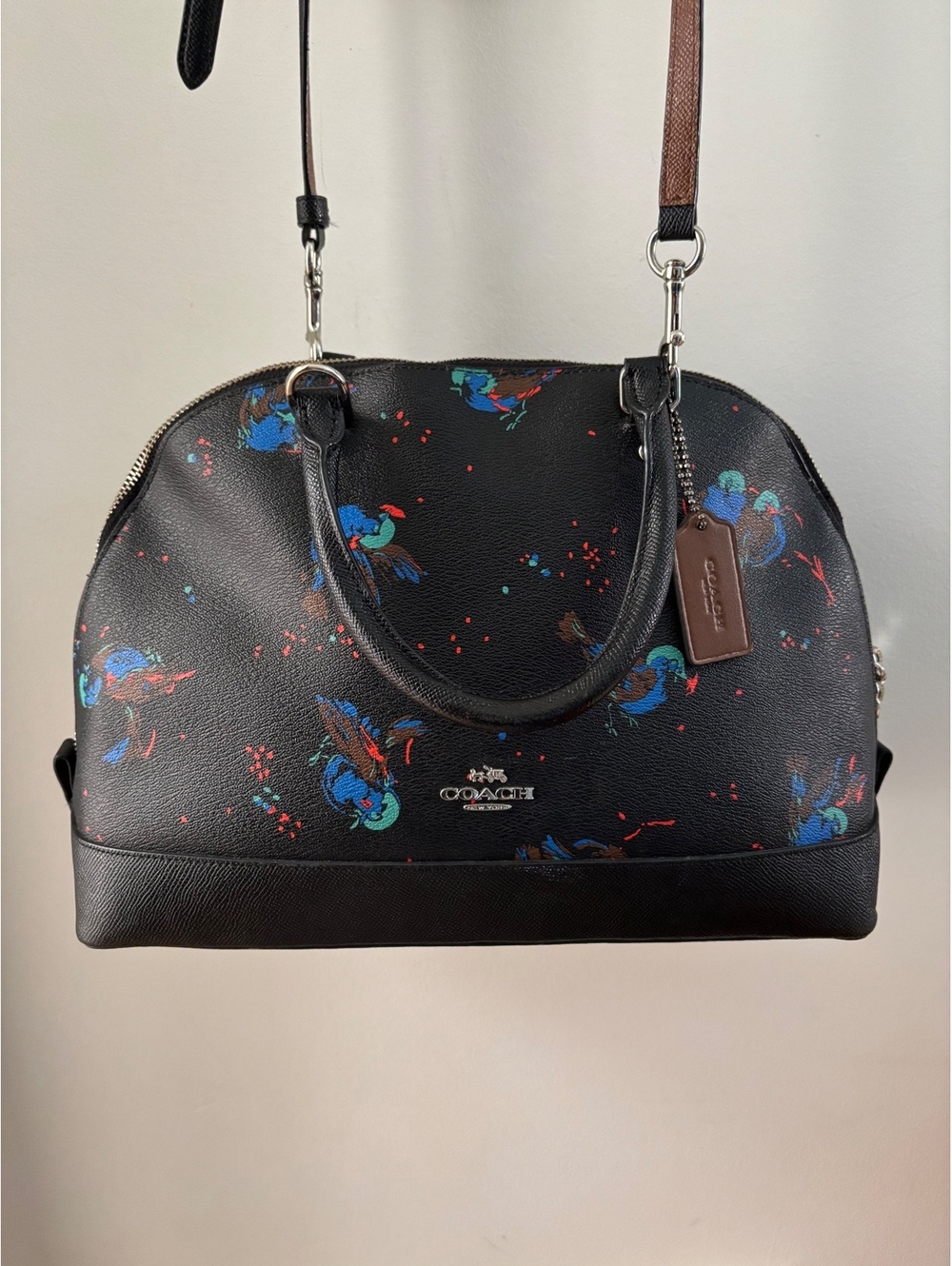 Coach Sierra Satchel Bird Print Crossgrain Leather Crossbody Black F59369